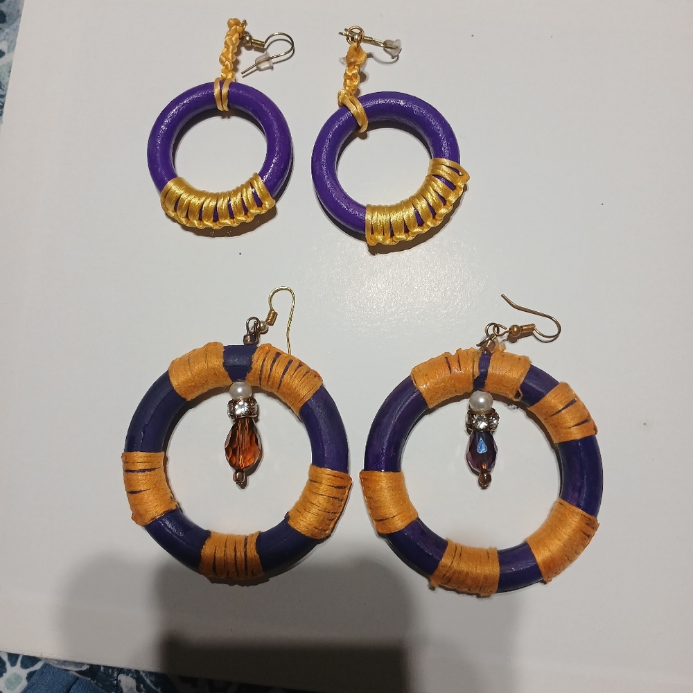 Handmade Purple and Gold Hoop Earrings - Women's Fashion Jewelry